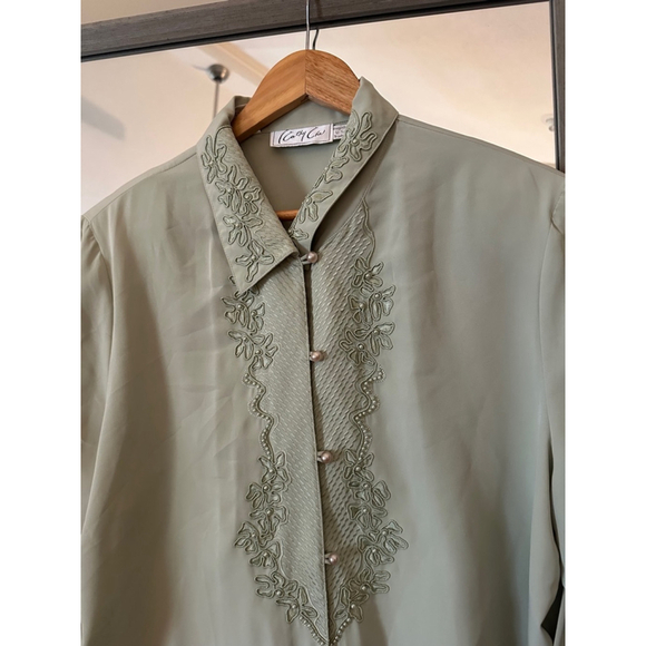 Women's Cathy Choi Button Down Shirt Size 16 Green - Picture 2 of 5